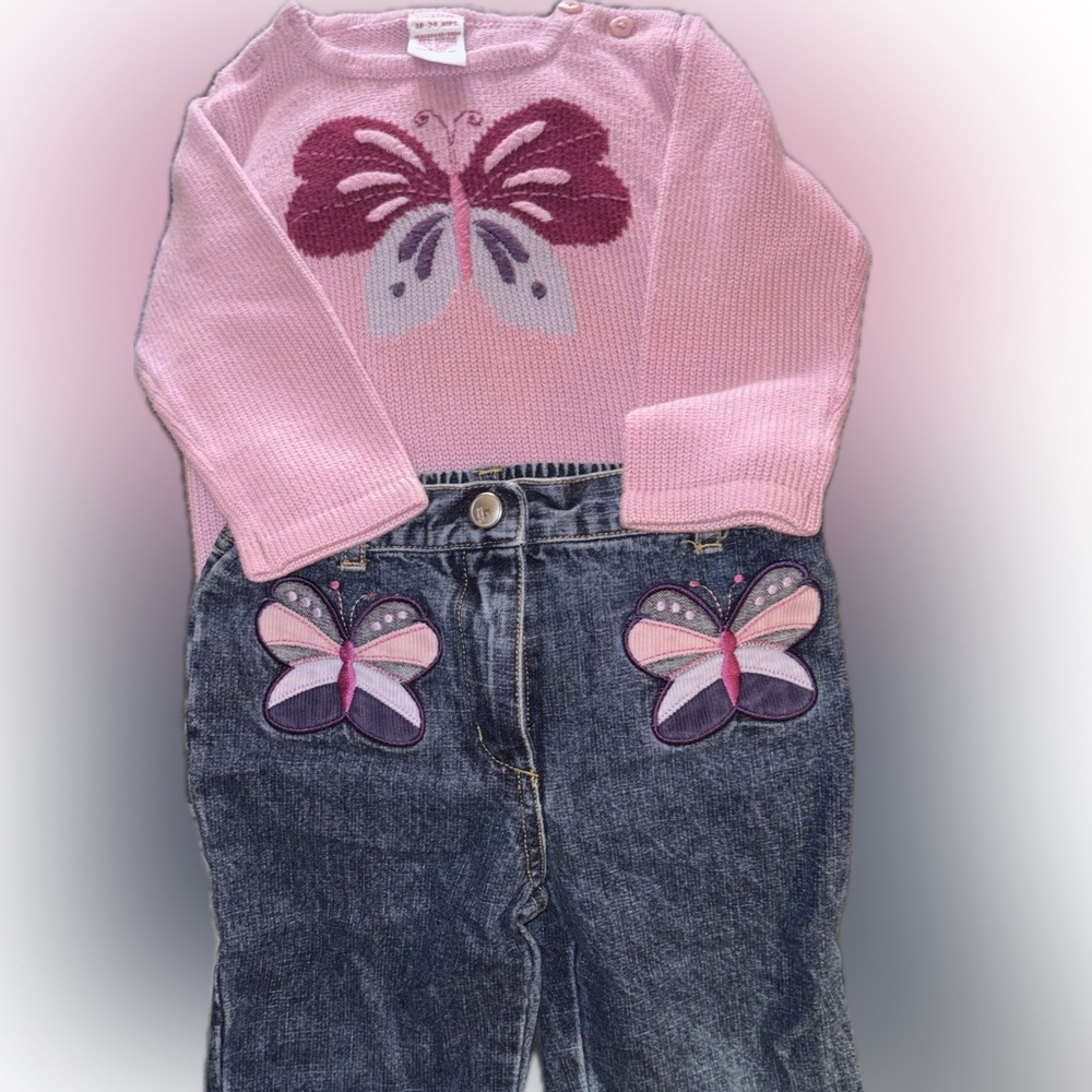 Y2K Gymboree girls Jeans & Sweater with Butterfly accents
